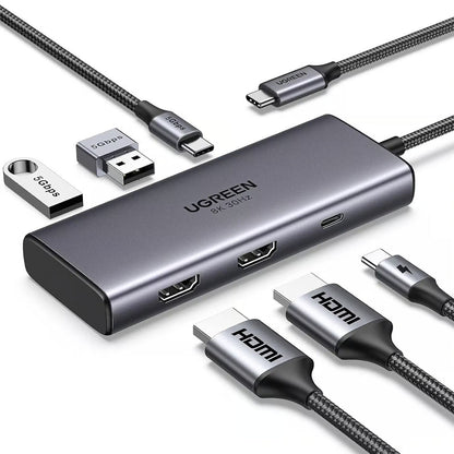 Hub USB-C UGREEN CM498 (15852), 2 x USB-A 3.0 - 2 x USB-C - 2 x HDMI, Gri