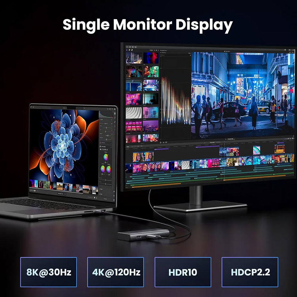 Hub USB-C UGREEN CM498 (15852), 2 x USB-A 3.0 - 2 x USB-C - 2 x HDMI, Gri