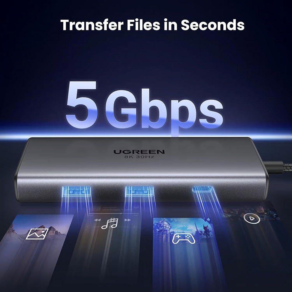 Hub USB-C UGREEN CM498 (15852), 2 x USB-A 3.0 - 2 x USB-C - 2 x HDMI, Gri