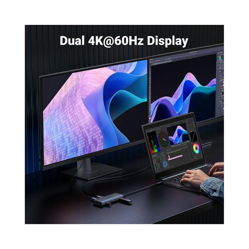 Hub USB-C UGREEN CM498 (45379), 2 x USB-A 3.2 - 3 x USB-C - 2 x HDMI, Gri