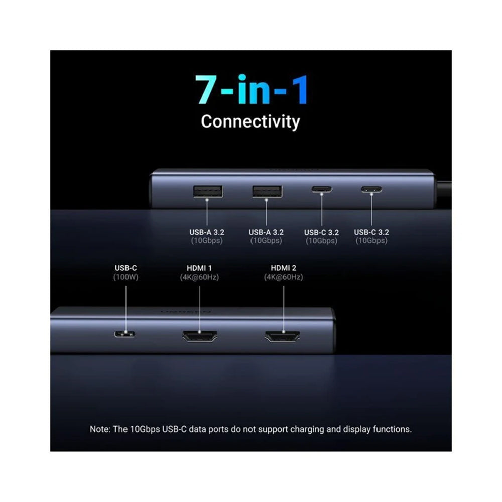 Hub USB-C UGREEN CM498 (45379), 2 x USB-A 3.2 - 3 x USB-C - 2 x HDMI, Gri