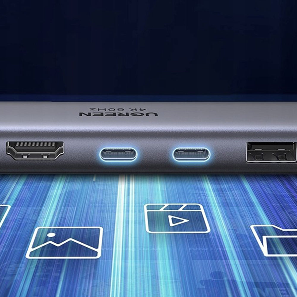 Hub USB-C UGREEN CM511 (45521), 1 x USB-A 3.2 - 3 x USB-C - 1 x HDMI - 1 x SD - 1 x microSD, Gri