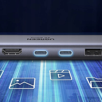 Hub USB-C UGREEN CM511 (45521), 1 x USB-A 3.2 - 3 x USB-C - 1 x HDMI - 1 x SD - 1 x microSD, Gri