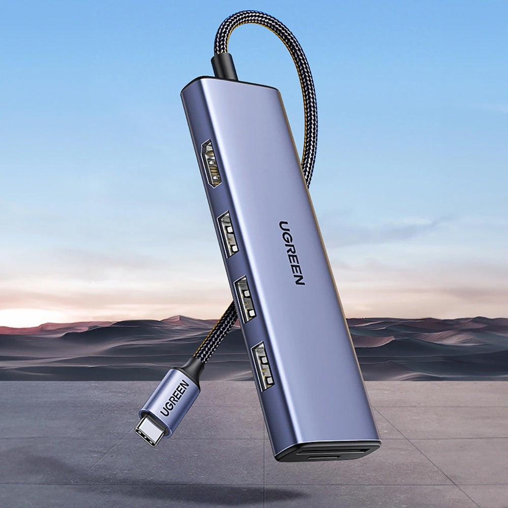 Hub USB-C UGREEN CM511 (20956A), 3 x USB-A 3.0 - 1 x HDMI - 1 x SD - 1 x microSD, Gri