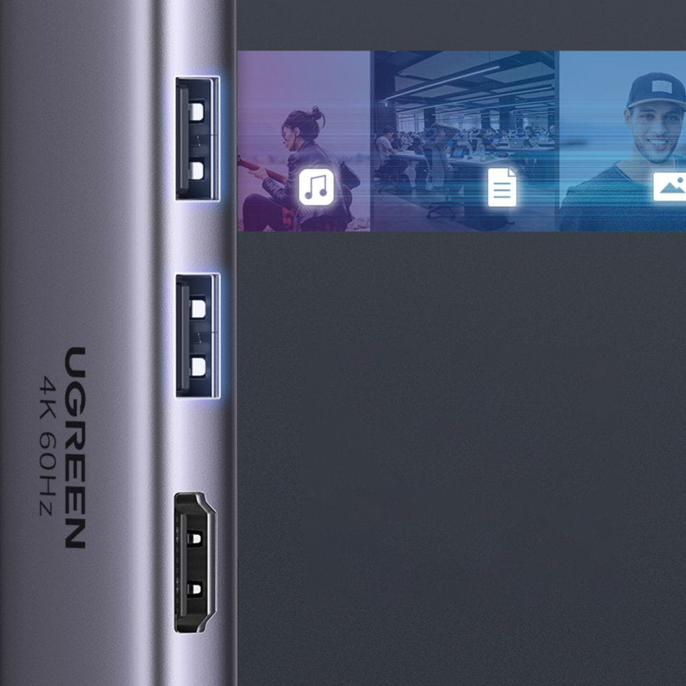 Hub USB-C UGREEN CM511 (60384), 2 x USB-A 3.0 - 1 x USB-C - 1 x HDMI - 1 x SD - 1 x microSD, Gri