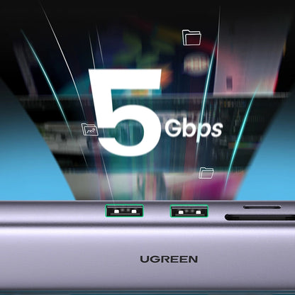 Hub USB-C UGREEN CM512, 2 x USB-A 3.0 - 1 x USB-C - 1 x HDMI - 1 x SD - 1 x microSD - RJ45, Gri