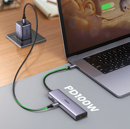 Hub USB-C UGREEN CM512, 2 x USB-A 3.0 - 1 x USB-C - 1 x HDMI - 1 x SD - 1 x microSD - RJ45, Gri