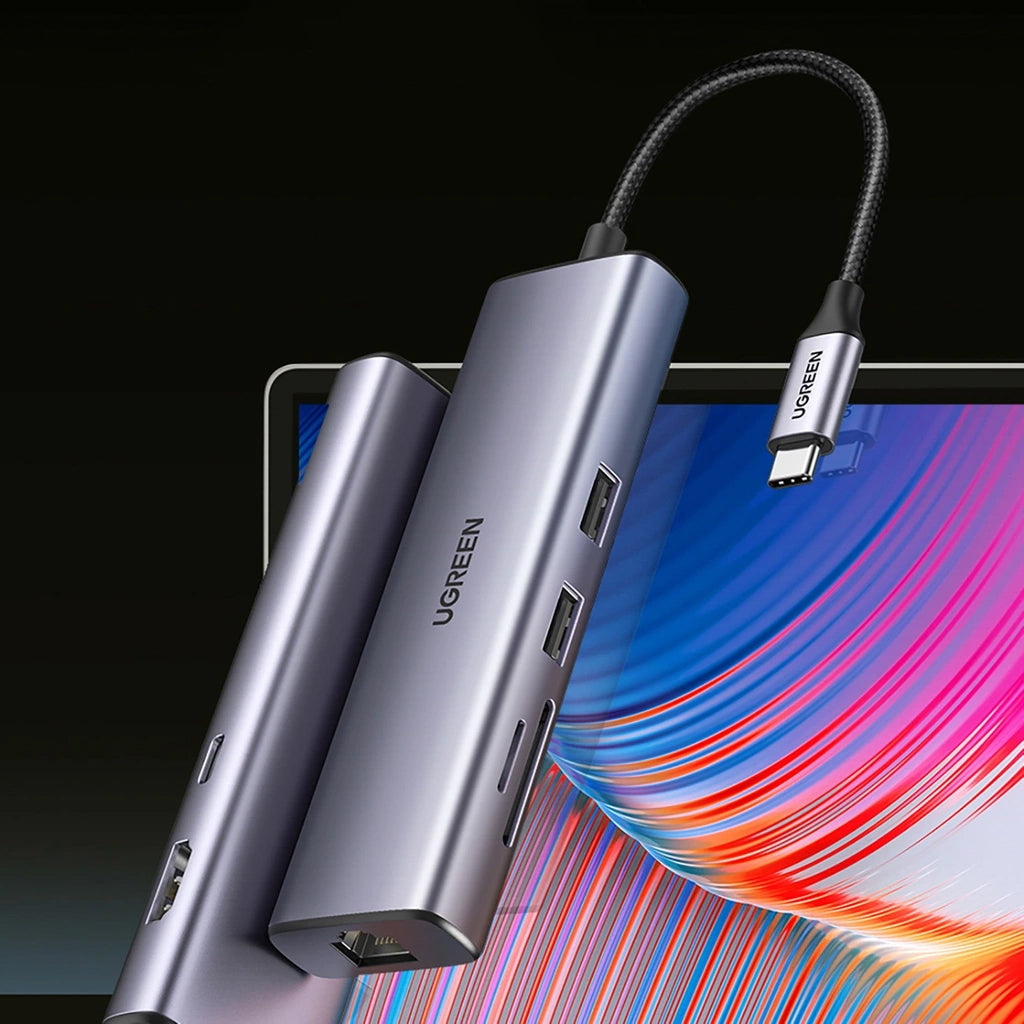 Hub USB-C UGREEN CM512, 2 x USB-A 3.0 - 1 x USB-C - 1 x HDMI - 1 x SD - 1 x microSD - RJ45, Gri