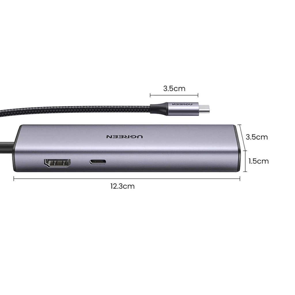 Hub USB-C UGREEN CM512, 2 x USB-A 3.0 - 1 x USB-C - 1 x HDMI - 1 x SD - 1 x microSD - RJ45, Gri