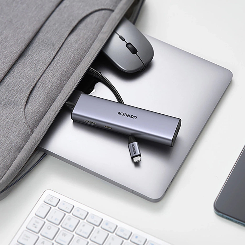 Hub USB-C UGREEN CM512, 2 x USB-A 3.0 - 1 x USB-C - 1 x HDMI - 1 x SD - 1 x microSD - RJ45, Gri