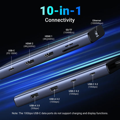 Hub USB-C UGREEN CM639 (45380), 2 x USB-A 3.2 - 3 x USB-C - 2 x HDMI - 1 x RJ45 - 1 x SD - 1 x microSD, Gri