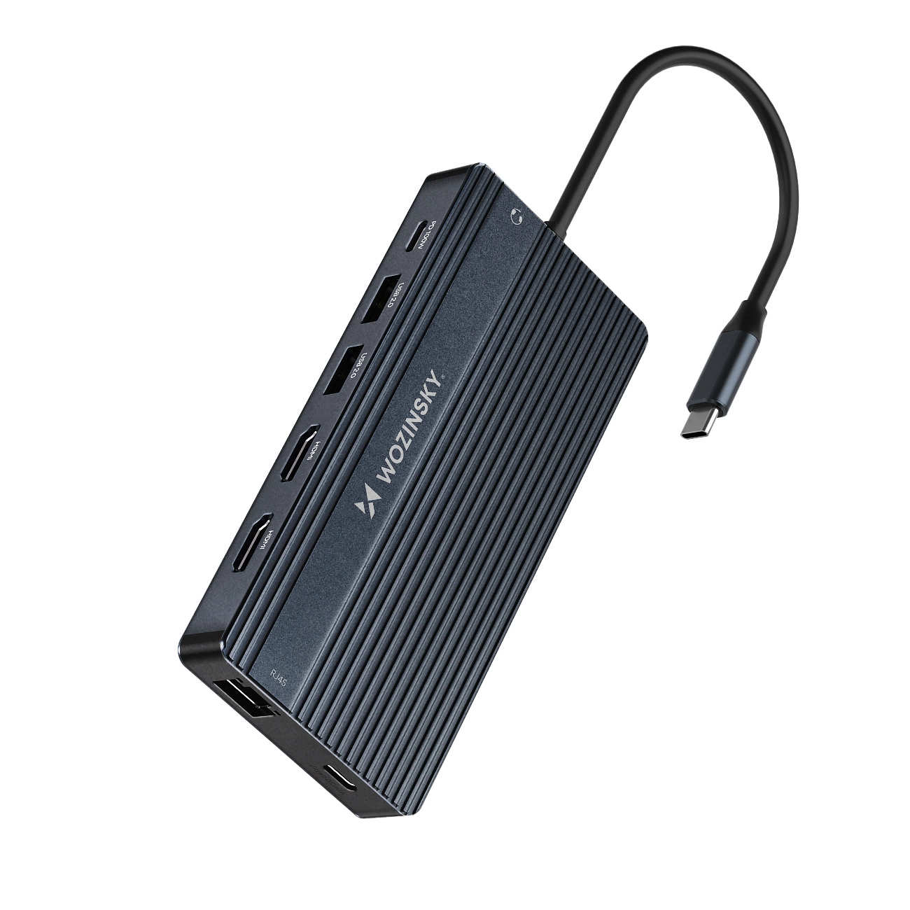 Hub USB-C WZK WDS03Y5S, 1 x USB-A 3.1 - 2 x USB-A - 5 x USB-C - 2 x HDMI - 1 x Jack 3.5mm - 1 x RJ45 - 1 x SD - 1 x microSD, Gri