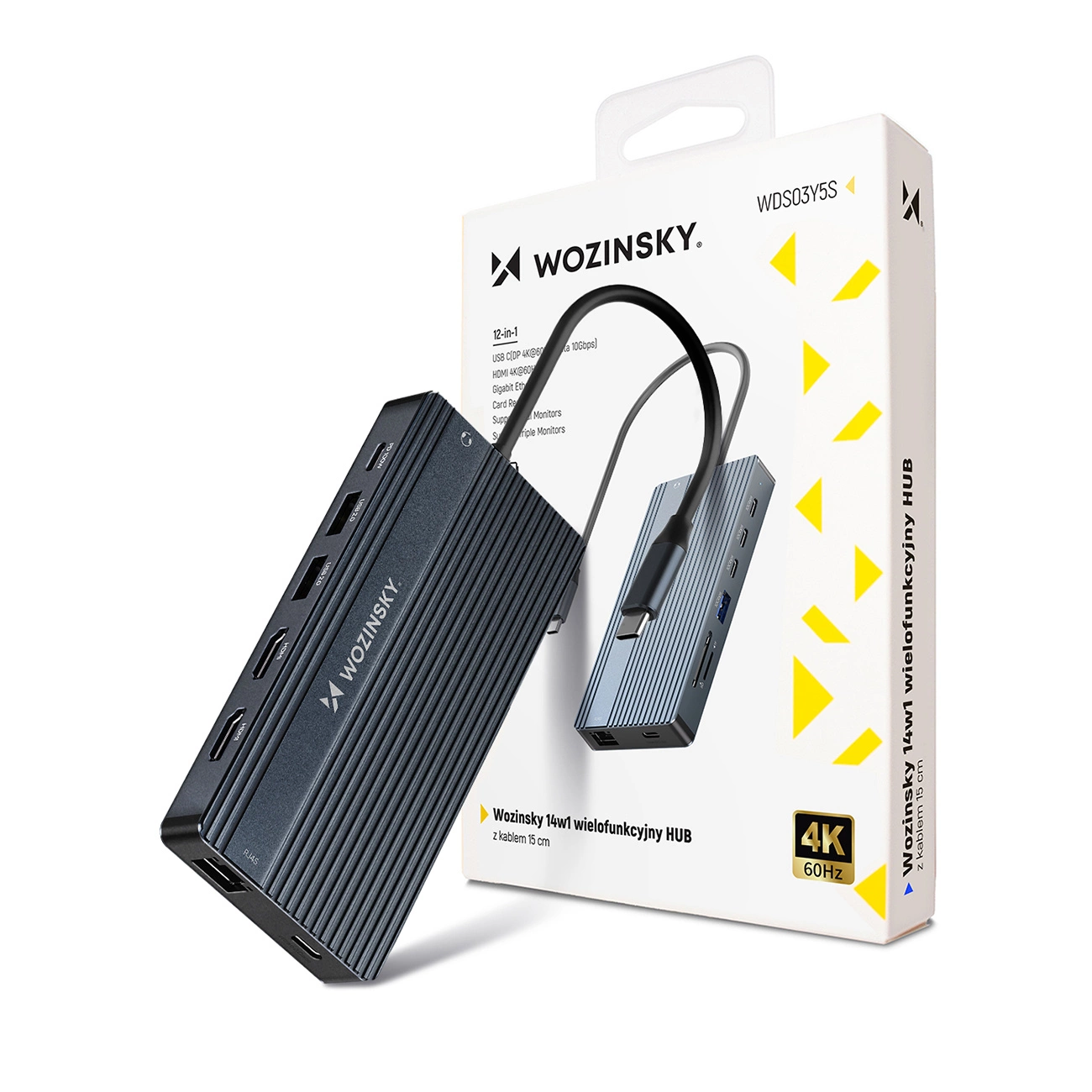 Hub USB-C WZK WDS03Y5S, 1 x USB-A 3.1 - 2 x USB-A - 5 x USB-C - 2 x HDMI - 1 x Jack 3.5mm - 1 x RJ45 - 1 x SD - 1 x microSD, Gri