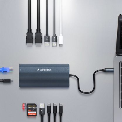 Hub USB-C WZK WDS03Y5S, 1 x USB-A 3.1 - 2 x USB-A - 5 x USB-C - 2 x HDMI - 1 x Jack 3.5mm - 1 x RJ45 - 1 x SD - 1 x microSD, Gri