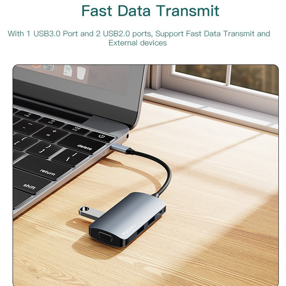 Hub USB-C Yesido HB16, 7in1, Gri