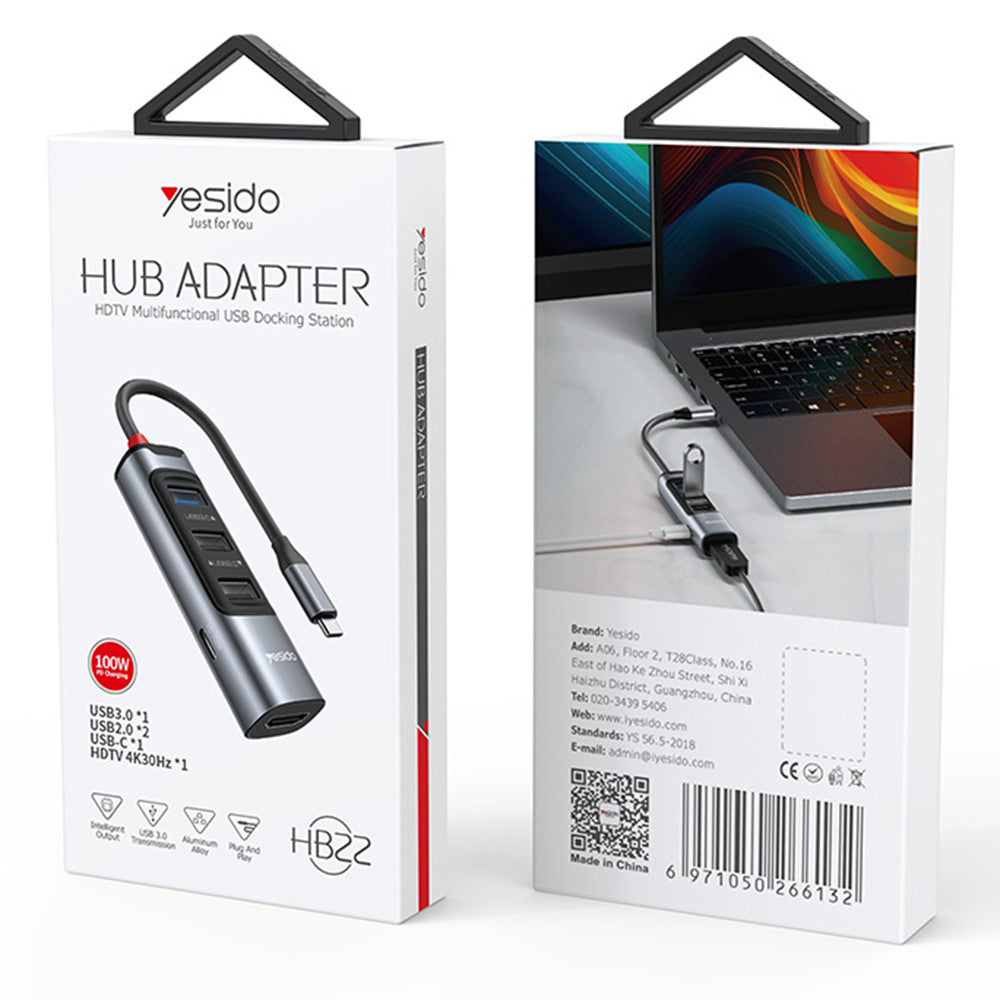 Hub USB-C Yesido HB22, 5in1, Gri