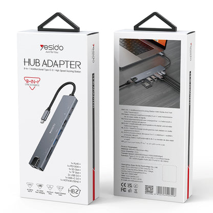 Hub USB-C Yesido HB27, 8in1, Gri