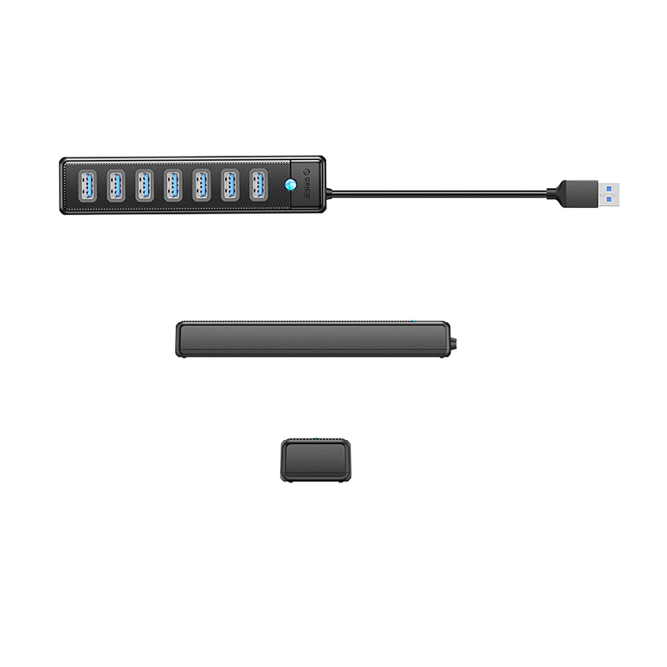 Hub USB Orico PW7U-U3, 7 x USB-A 3.0 - 1 x USB-C, Negru