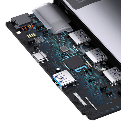 Hub USB-C Baseus Metal Gleam, 4 x USB-A 3.0, Gri WKWG070013