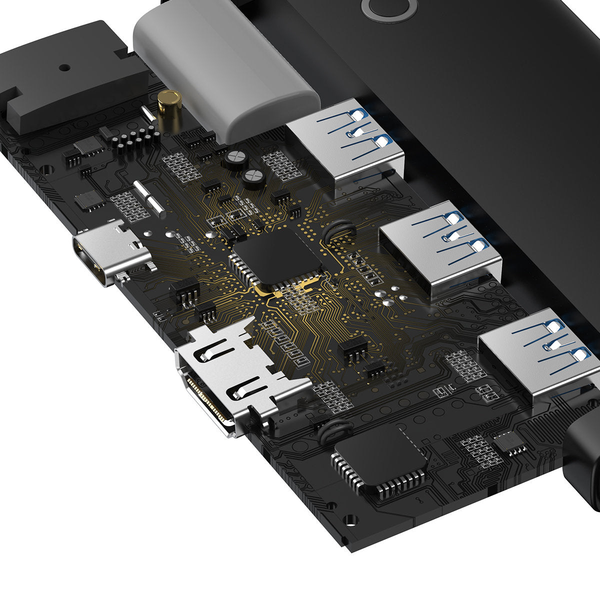 Hub USB-C Baseus Lite, 3 X USB-A 3.0 - USB-C - HDMI, Negru WKQX040001