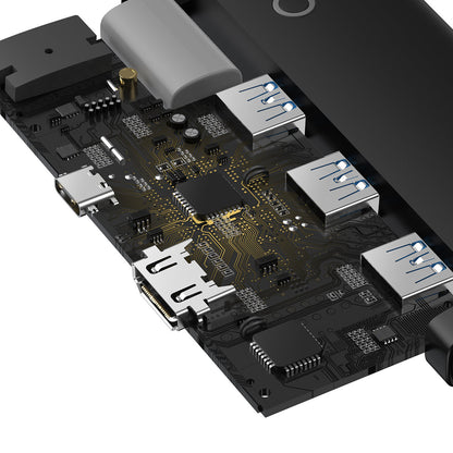 Hub USB-C Baseus Lite, 3 X USB-A 3.0 - USB-C - HDMI, Negru WKQX040001