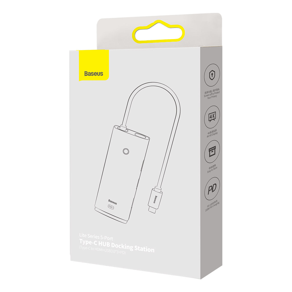 Hub USB-C Baseus Lite, 3 X USB-A 3.0 - USB-C - HDMI, Negru WKQX040001