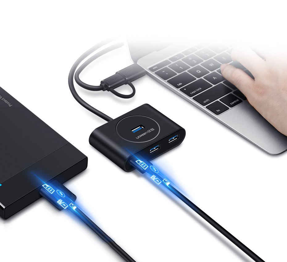 Hub USB UGREEN CR113, 4 x USB-A 3.0, 1m, Negru