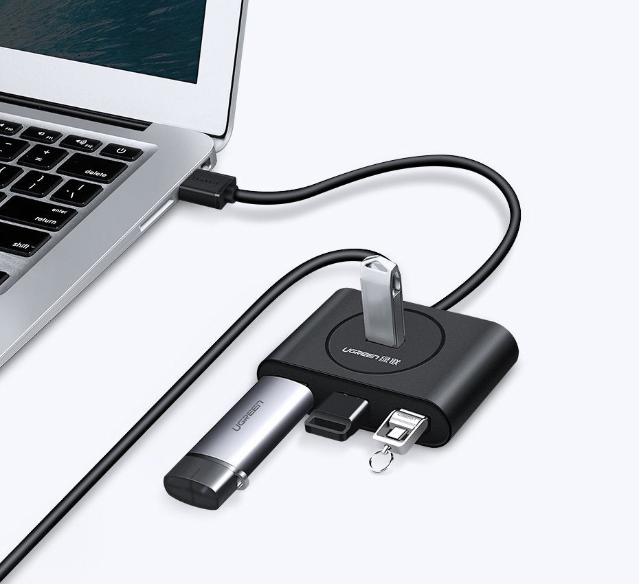 Hub USB UGREEN CR113, 4 x USB-A 3.0, 1m, Negru