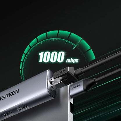 Hub USB UGREEN CM266, 3 x USB-A 3.0 - 1 x RJ45, Gri