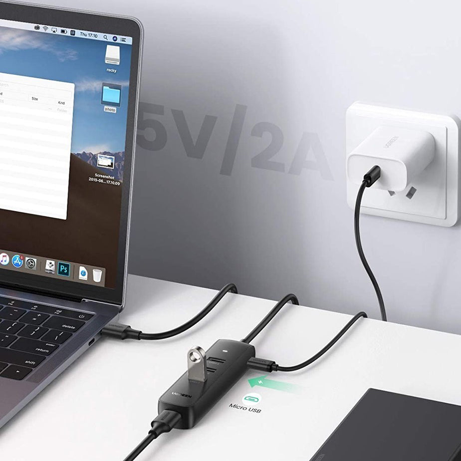 Hub USB UGREEN CM416, 4 x USB-A 3.0, 0.25m, Negru