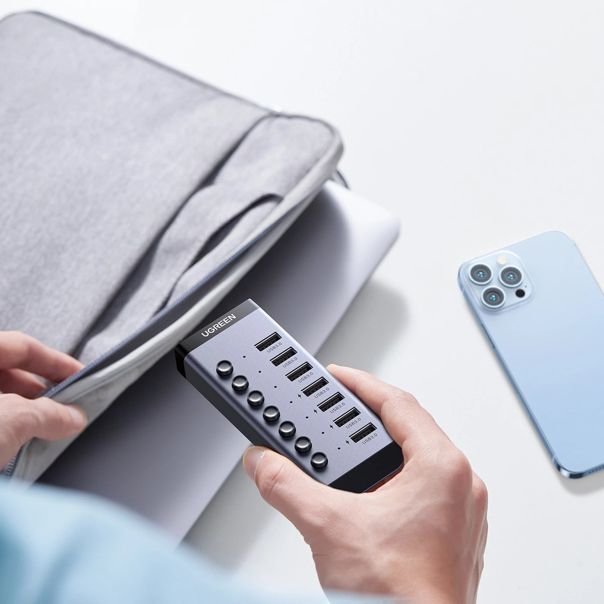 Hub USB UGREEN CM481, 7 x USB-A 3.0, Gri