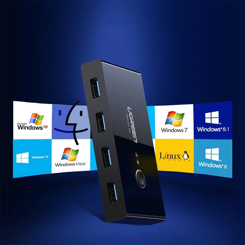 Hub USB UGREEN US216 Two Sharing Switch Box, 4 x USB-A 3.0, Negru