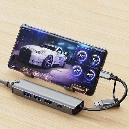 Hub USB / USB-C Techsuit H3 BoostNetLink, 5in1, Gri