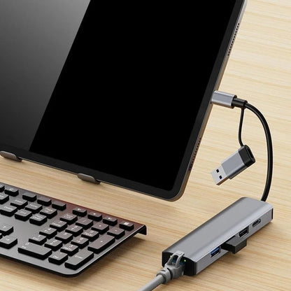 Hub USB / USB-C Techsuit H3 BoostNetLink, 5in1, Gri
