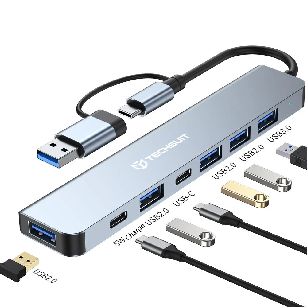 Hub USB / USB-C Techsuit H6 DataBridge, 7in1, Gri