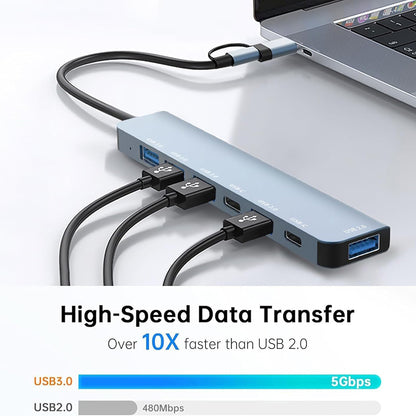 Hub USB / USB-C Techsuit H6 DataBridge, 7in1, Gri