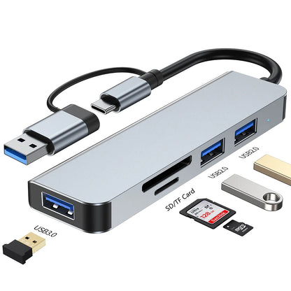 Hub USB / USB-C Techsuit H7 DataBridge, 5in1, Gri
