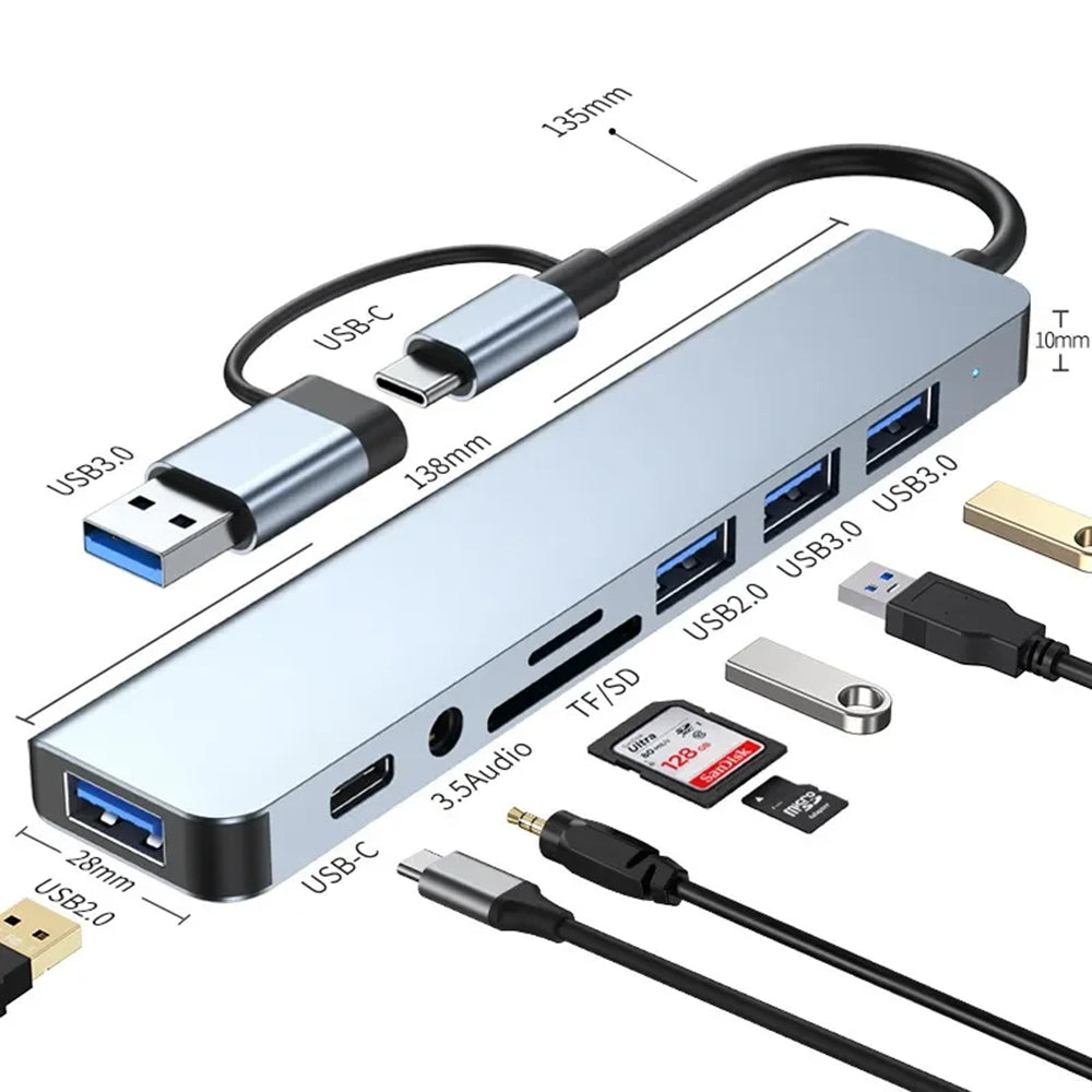 Hub USB / USB-C Techsuit H9 DataBridge, 8in1, Gri