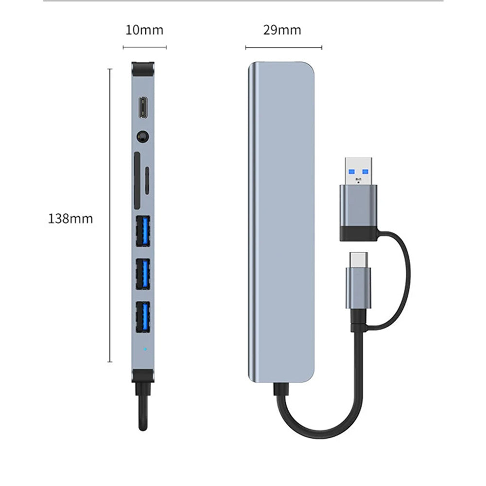 Hub USB / USB-C Techsuit H9 DataBridge, 8in1, Gri