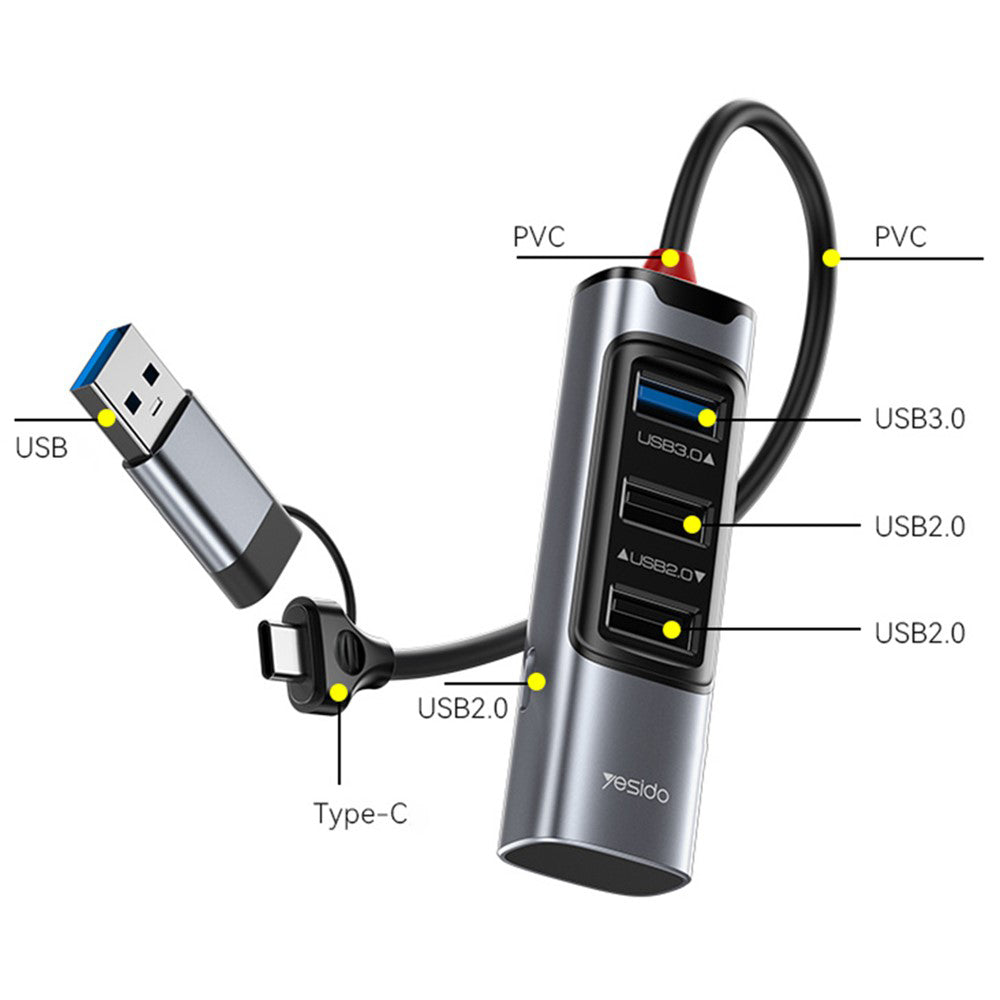 Hub USB / USB-C Yesido HB19, 4in1, Gri