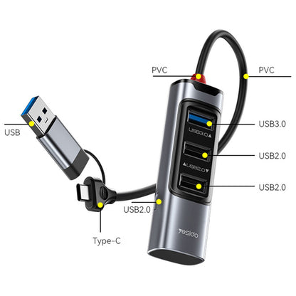 Hub USB / USB-C Yesido HB19, 4in1, Gri