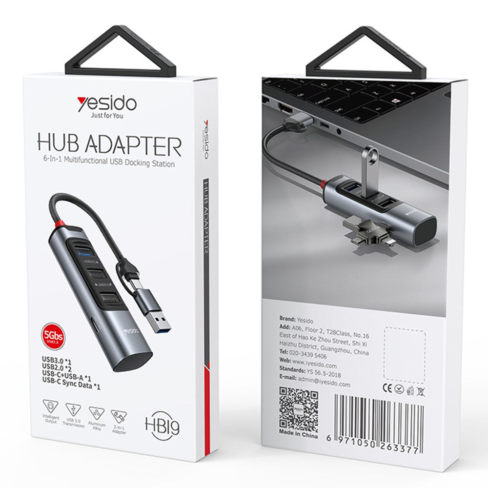 Hub USB / USB-C Yesido HB19, 4in1, Gri