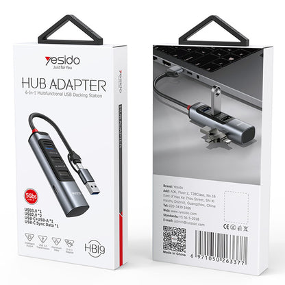 Hub USB / USB-C Yesido HB19, 4in1, Gri