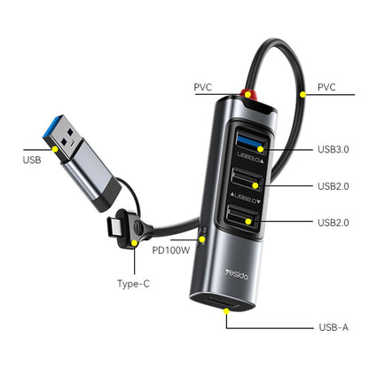 Hub USB / USB-C Yesido HB20, 5in1, Gri