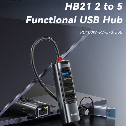 Hub USB / USB-C Yesido HB21, 5in1, Gri