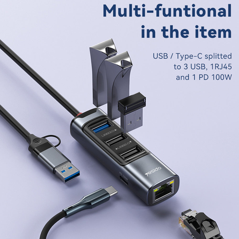 Hub USB / USB-C Yesido HB21, 5in1, Gri