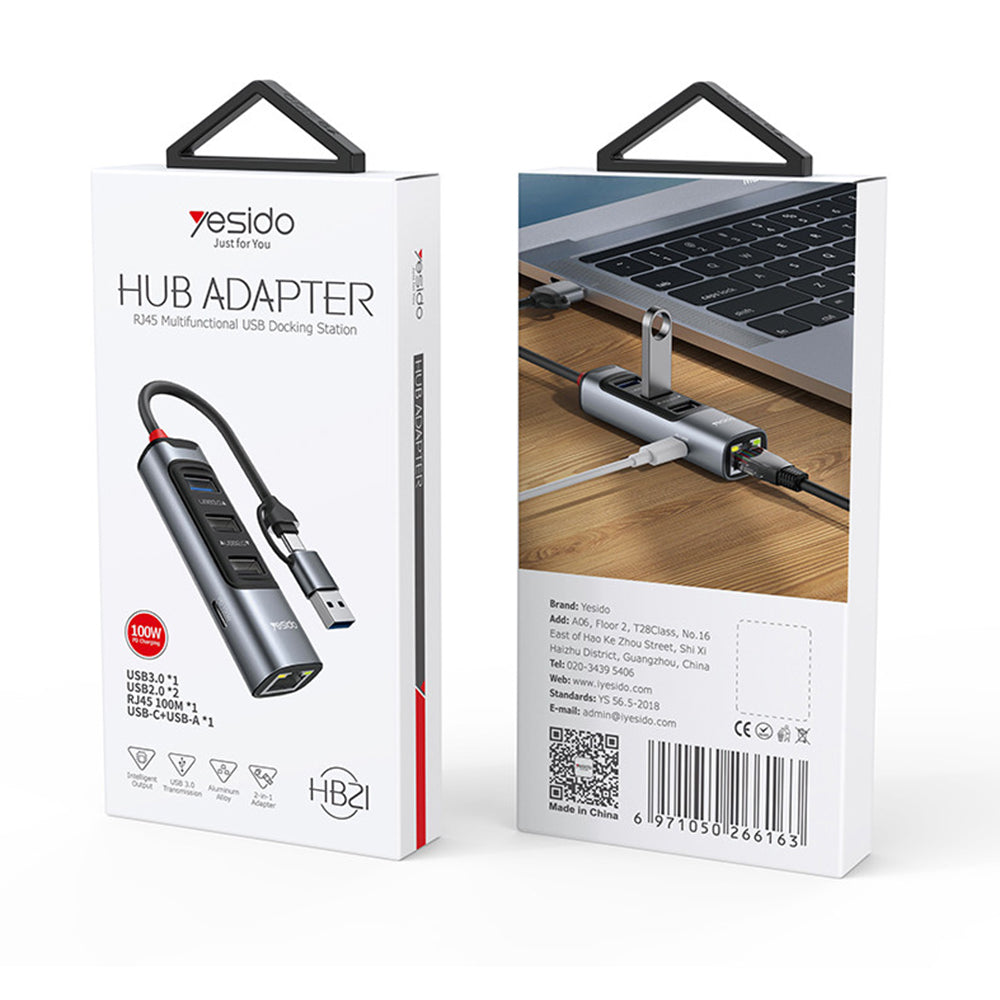 Hub USB / USB-C Yesido HB21, 5in1, Gri