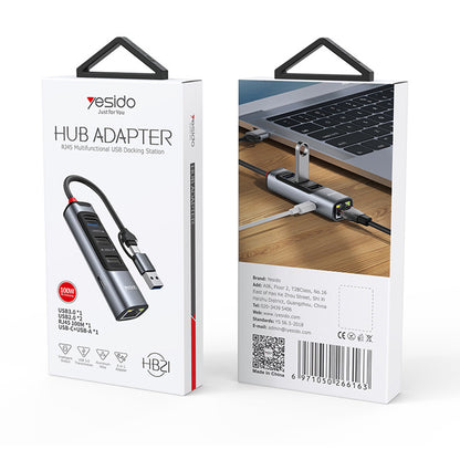 Hub USB / USB-C Yesido HB21, 5in1, Gri
