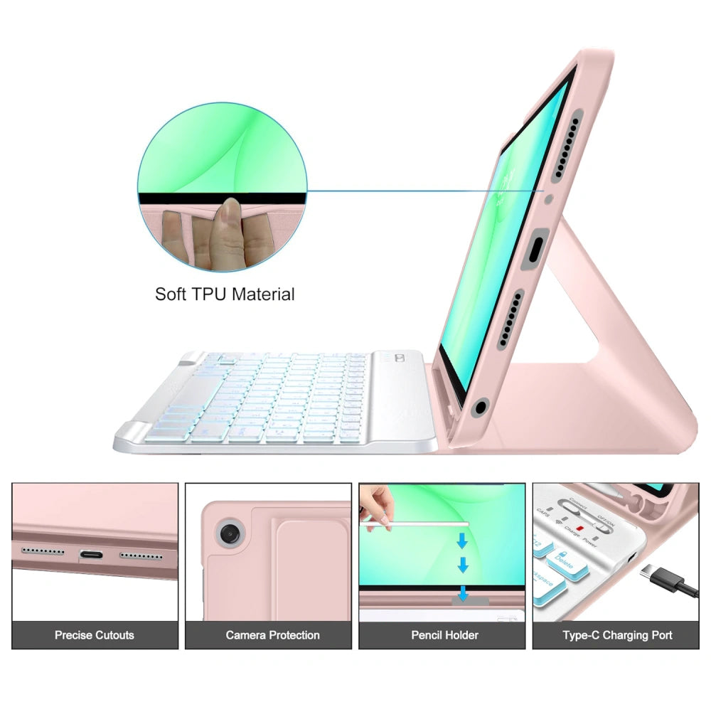 Husa Cu Tastatura pentru Samsung Galaxy Tab A11+ / Tab A9+, Tech-Protect, SC PEN, Roz