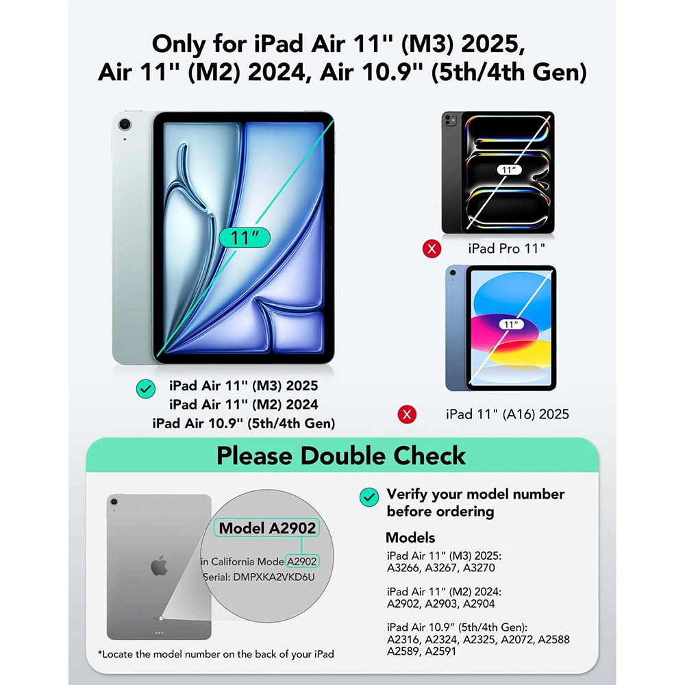 Husa cu Tastatura pentru Apple iPad Air 11 (2026) / iPad Air 11 (2025) / Air 11 (2024) / Air (2022) / Air (2020), ESR, Flex, Gri